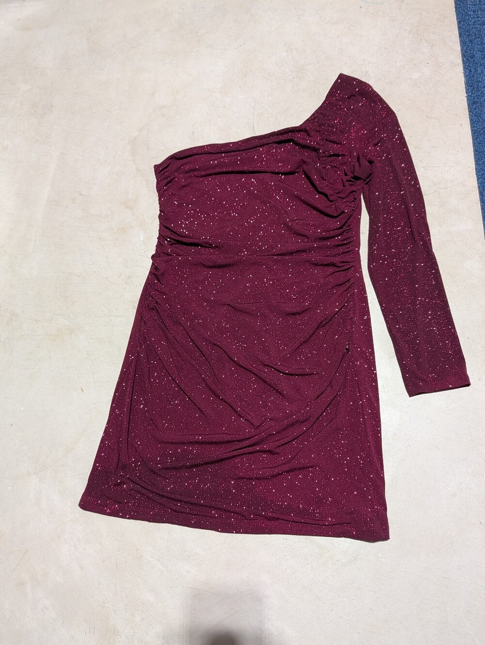 Macy's One-Shoulder Sparkle Ruched Bodycon Dress - Wine
